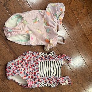 Floral and Striped Kids Swim One Piece